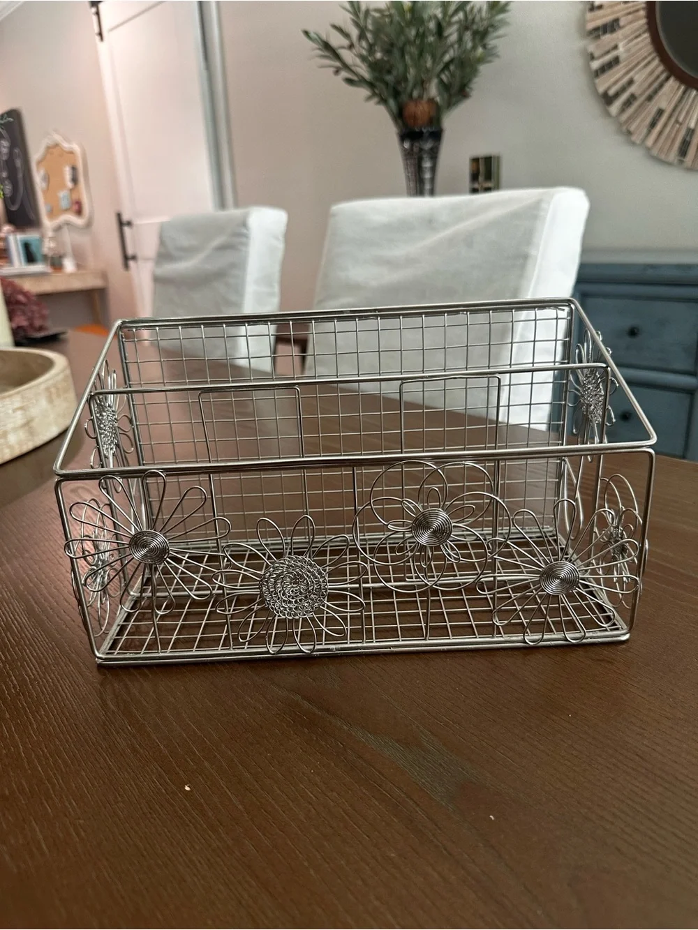 Silver Floral Wire Storage Basket